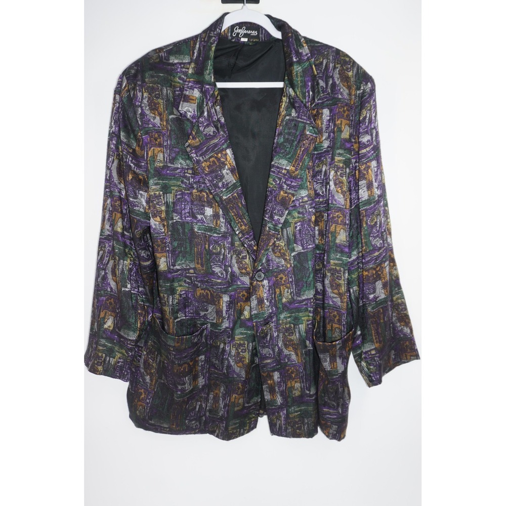 Joe‎ Bananas Art Series Jacket Mens Large Purple Green Abstract Silk Blazer